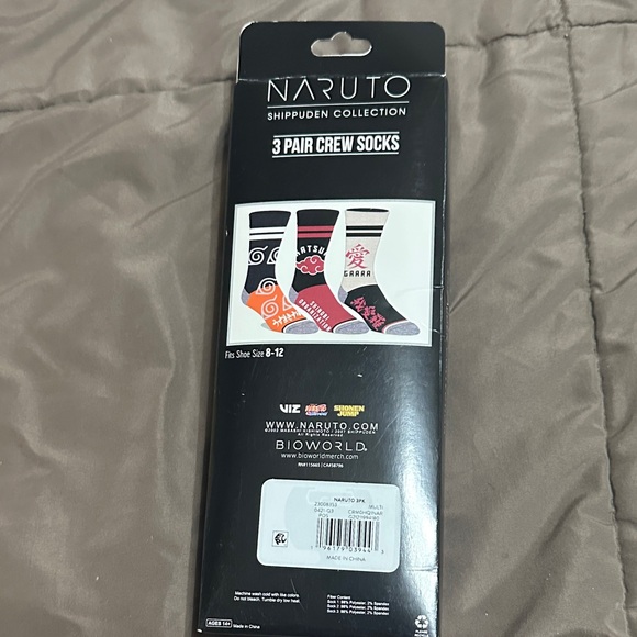 Bioworld Naruto Shippuden Black Crew Socks - 3 Pair Pack - Picture 3 of 4